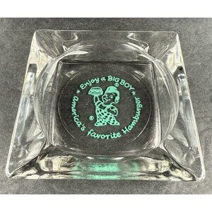 Vintage Bob's Big Boy Clear Glass Square Ashtray Green Logo Hamburger Restaurant